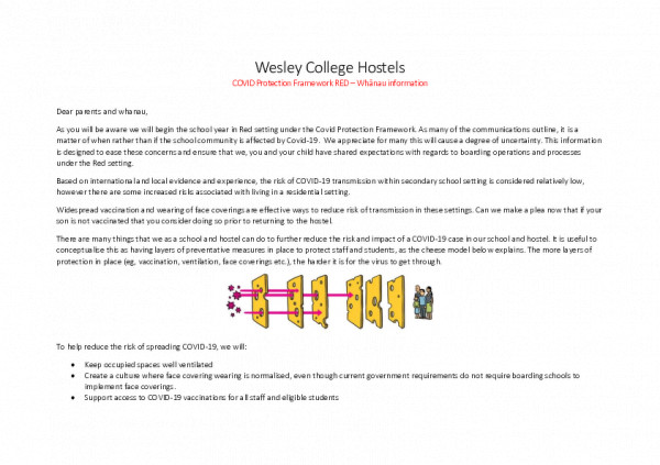 Wesley College Boarding Whanau   Red Setting Information