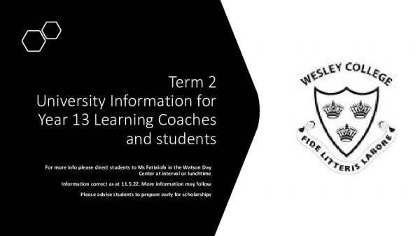 Term 2 University Information For Yr 13 Lcs And Students