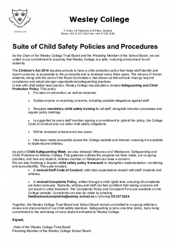 Suite Of Child Safety Policies And Procedures